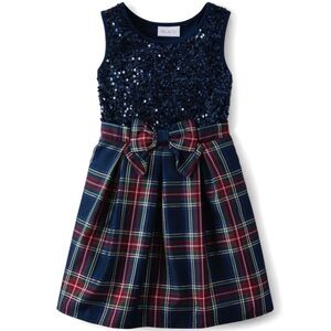 The Children’s Place Girls Matching Family Sequin Plaid Fit And Flare Dress